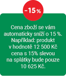 Krok 3: Cena zboží se vám automaticky sníží o 15 %. Například produkt v hodnotě 12 500 Kč, cena s 15% slevou na splátky bude pouze 10 625 Kč.