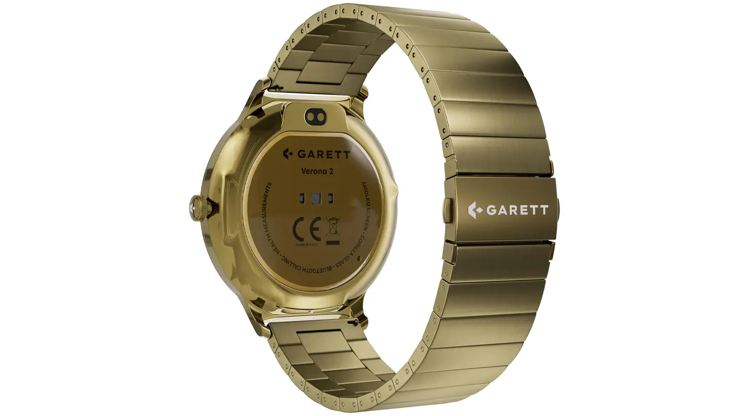 Chytré hodinky Garett Verona 2 Gold Solid Steel pohled zezadu na ciferník
