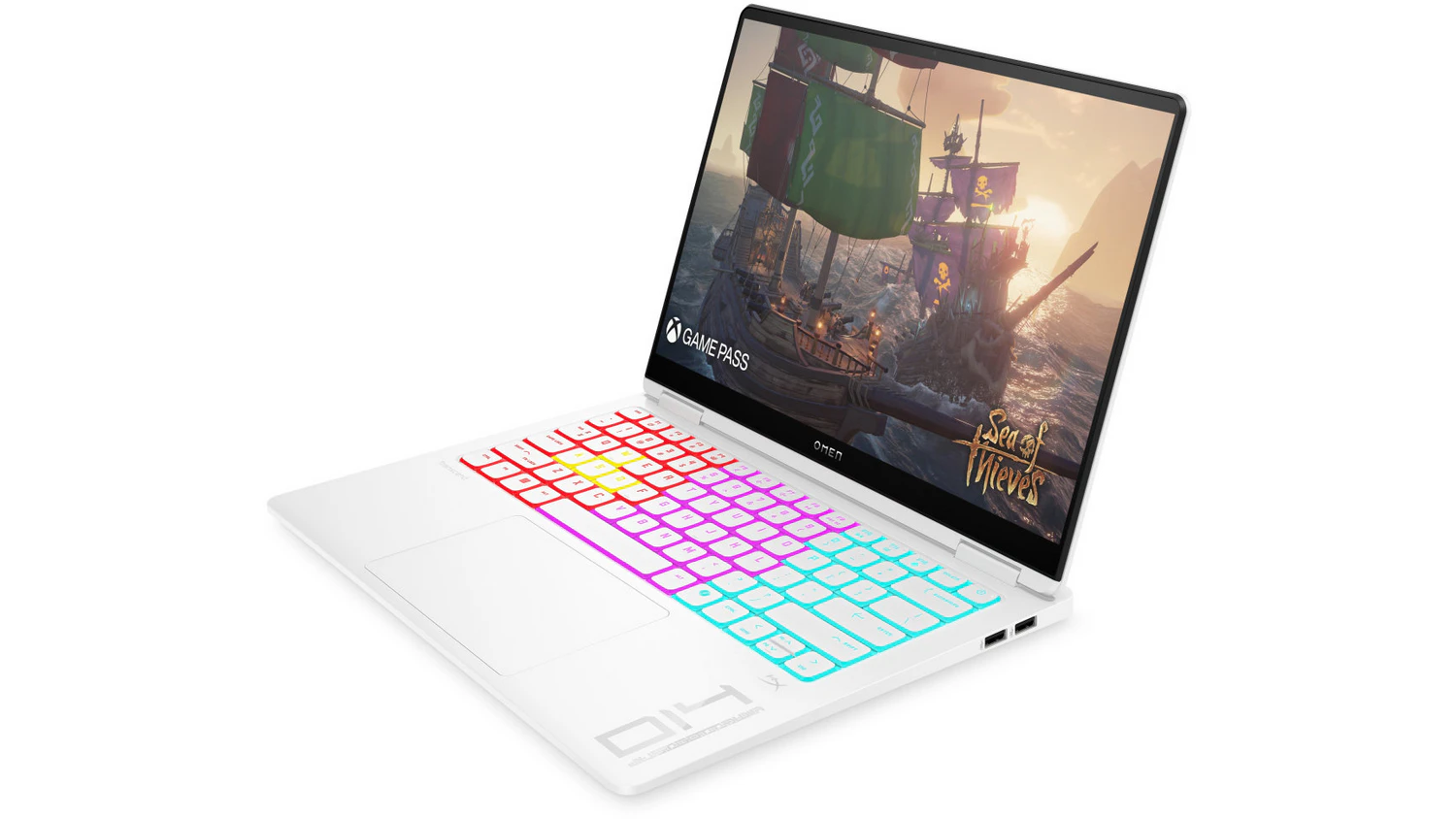 Notebook HP OMEN TRANSCEND 14-fb1072nc biely (C2FD0EA) pohľad &scaron;ikmo spredu z prava