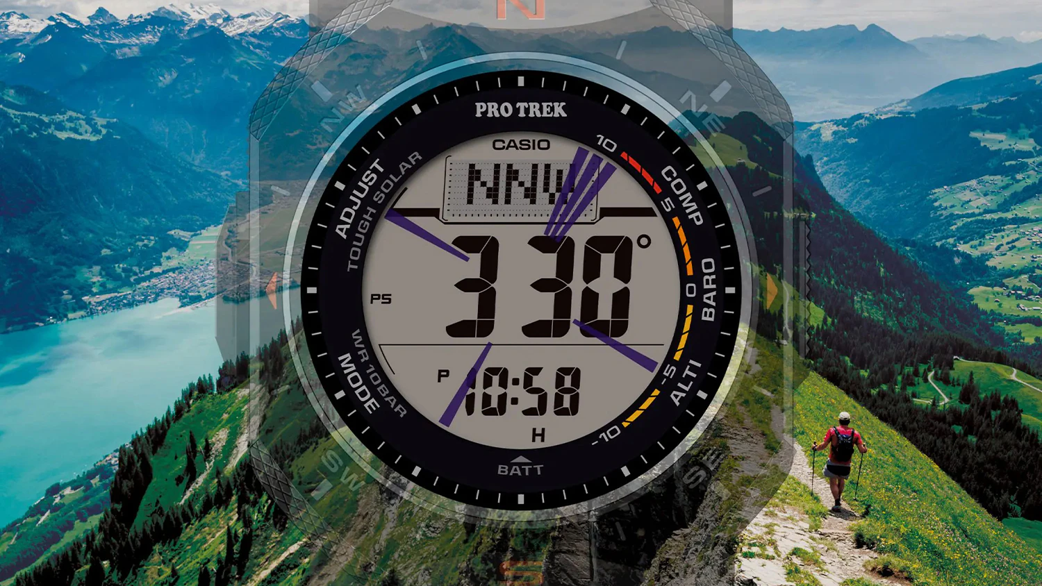 Displej hodiniek Casio PRG-69-4ER s horami na pozadí 15054941-2