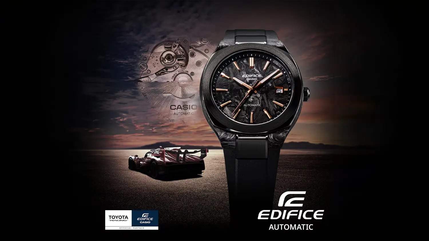 Pánské náramkové hodinky Casio EFK-200XPB-1AER se sportovním vozem v pozadí