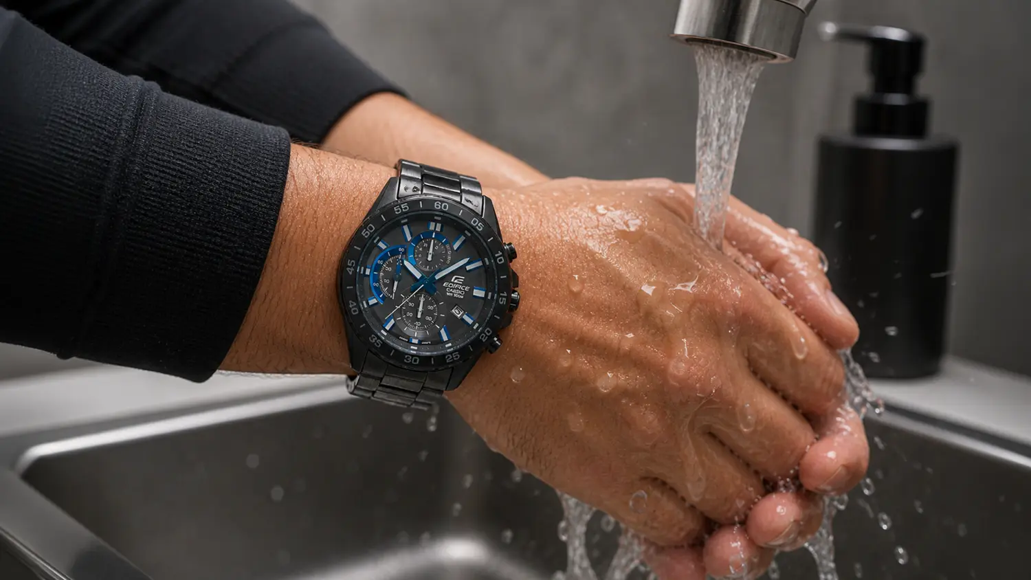P&aacute;nske hodinky Casio EFV-550GY-8AVUEF pri um&yacute;van&iacute; r&uacute;k