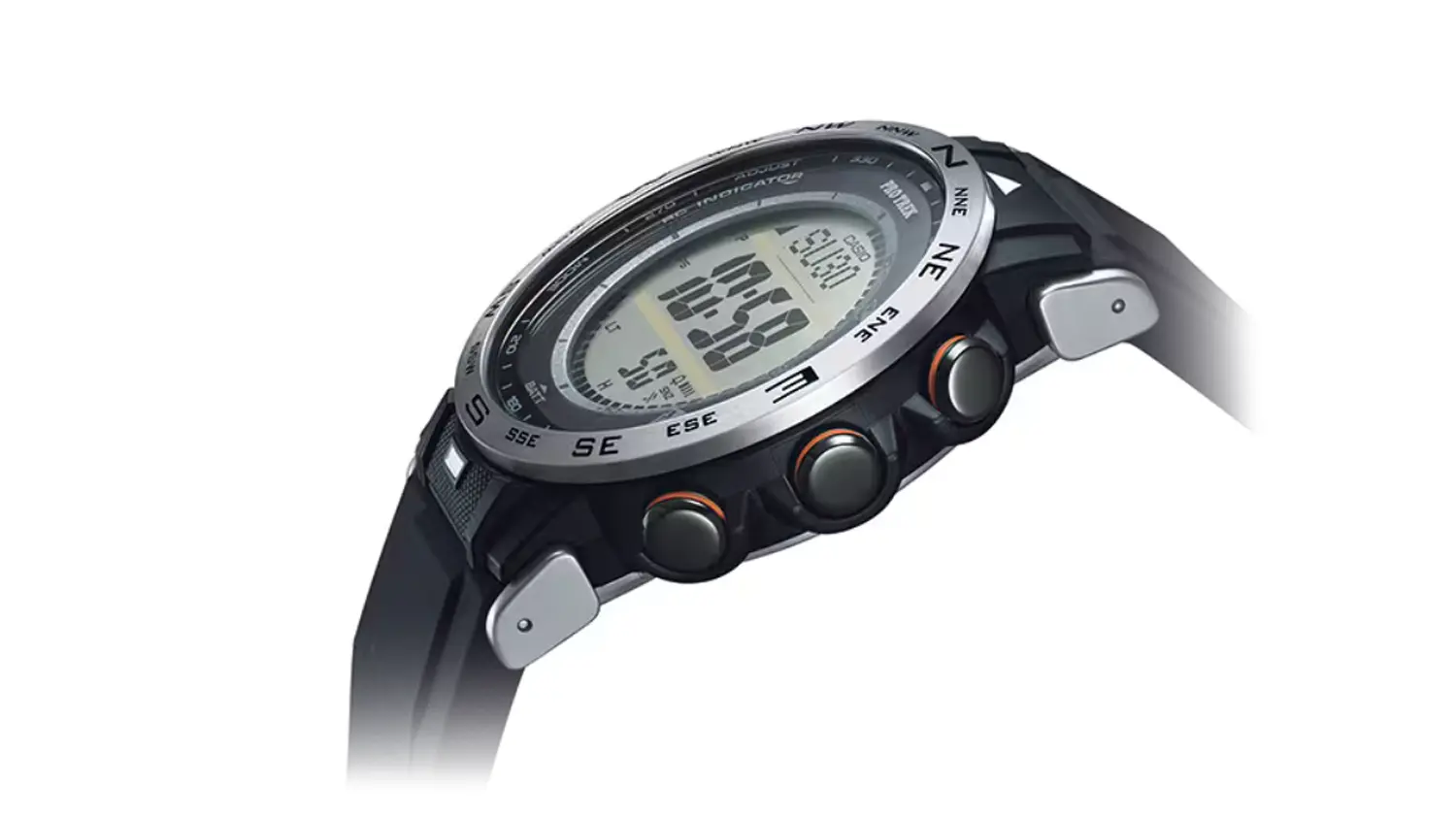 Detail na tlačítka pánských náramkových hodinek Casio PRW-30-1AER