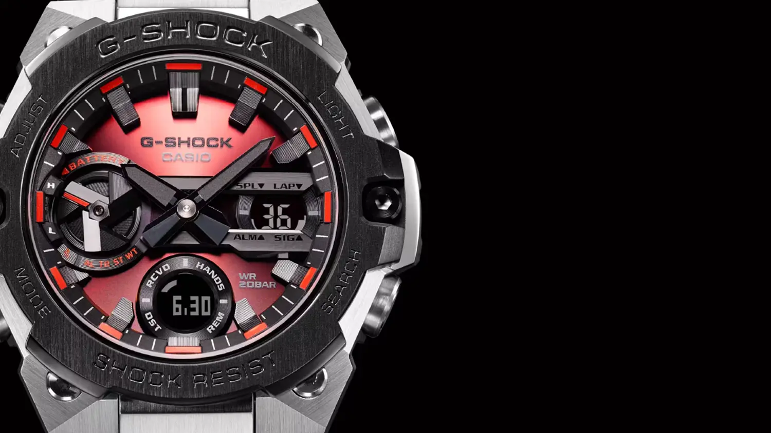 LED osvetlenie cifern&iacute;ka hodiniek Casio GST-B400-1AER G-SHOCK