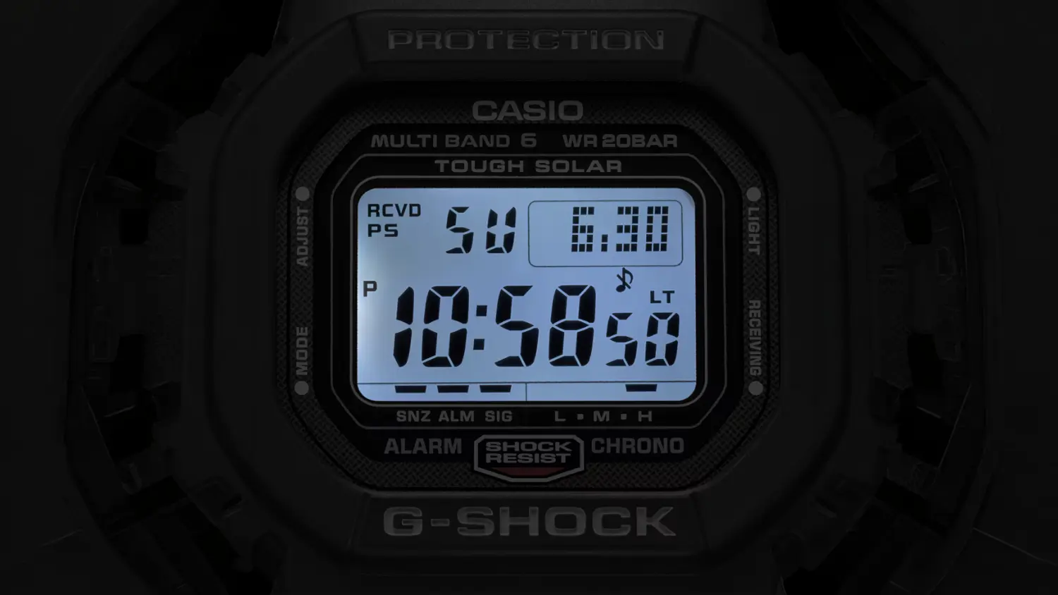 Podsvícený displej náramkových hodinek Casio GW-5000U-1ER G-SHOCK