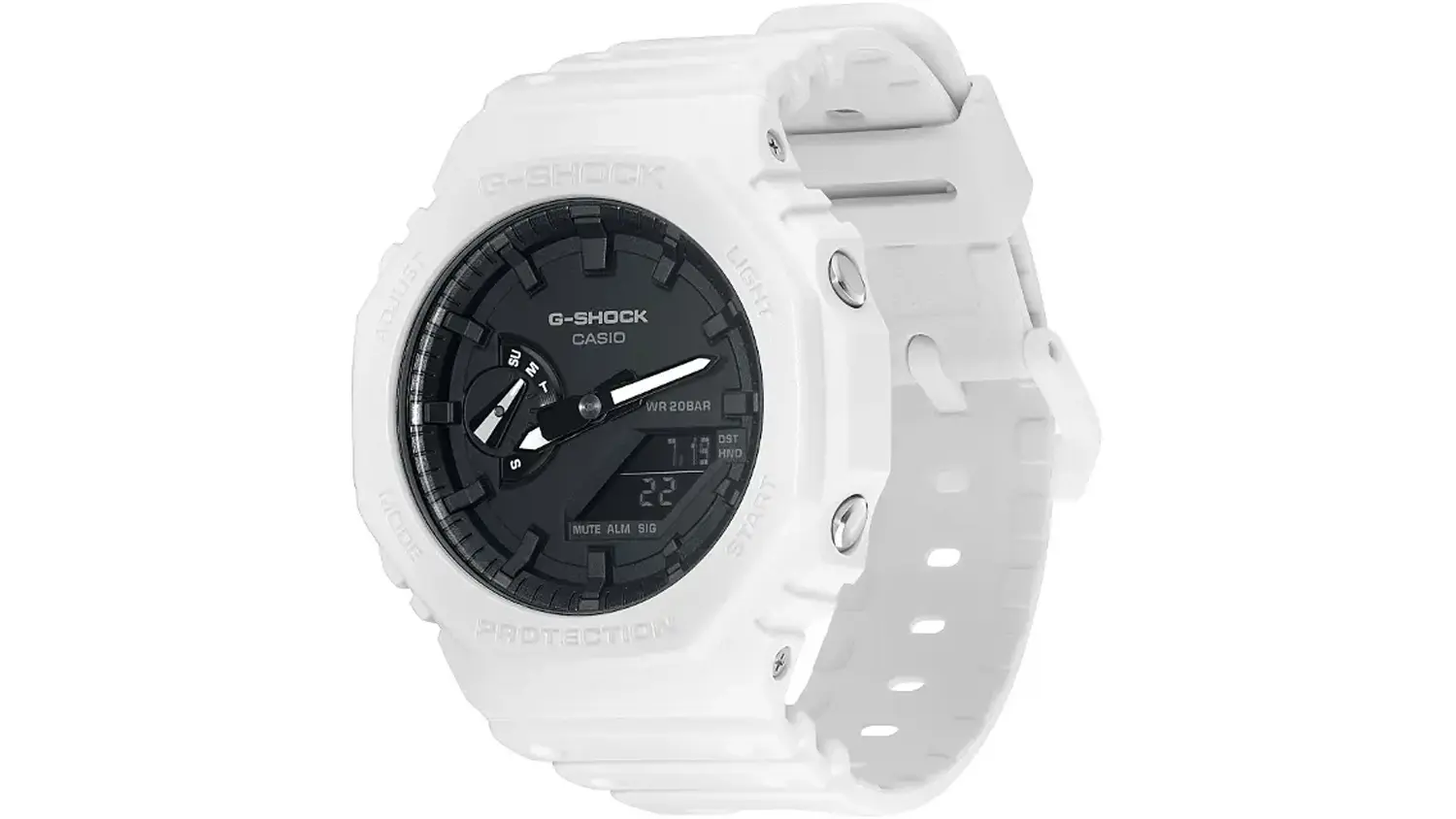 Pohled na hodinky Casio G-SHOCK GA-2100-7AER m&iacute;rně z boku