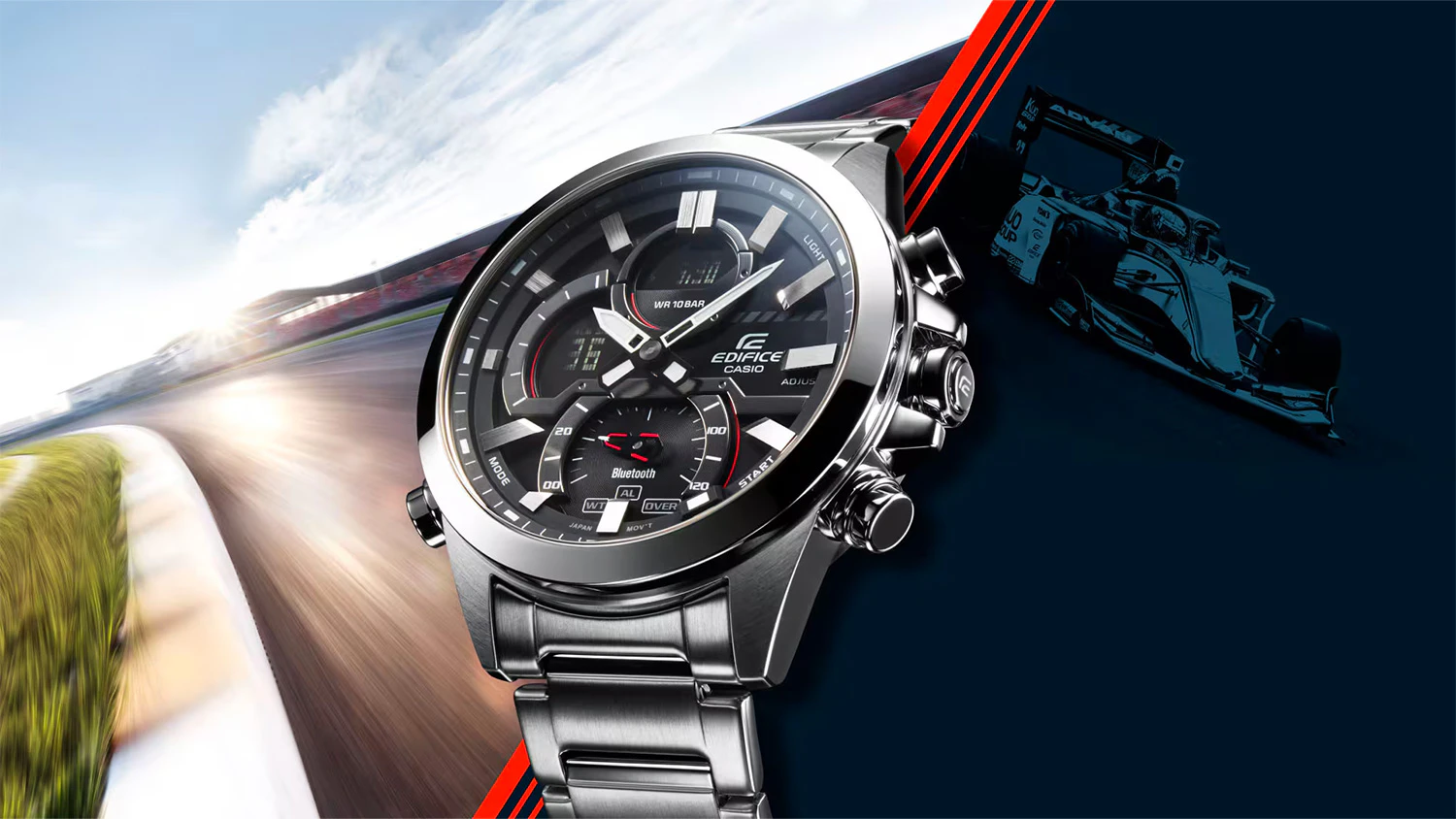 P&aacute;nske hodinky Casio EDIFICE ECB-30D-1AEF so z&aacute;vodnou dr&aacute;hou v pozad&iacute;
