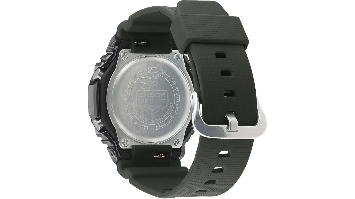 N&aacute;ramkov&eacute; hodinky Casio G-SHOCK GM-2100B-3AER z pohledu zezadu.