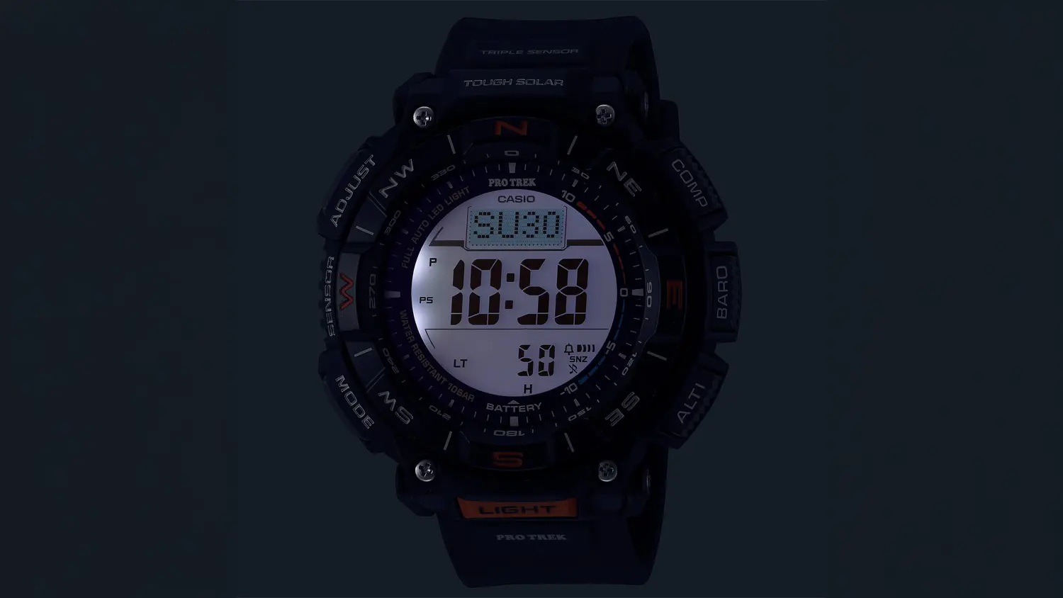 Svítící hodinky Casio PRO TREK PRG-340-1ER ve tmě