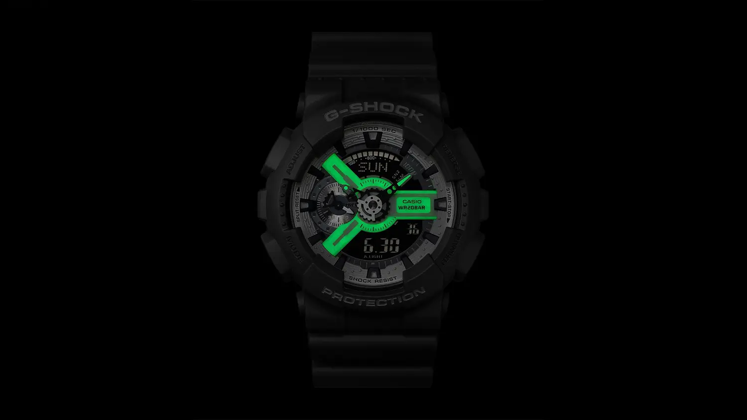 Automatické LED osvetlenie hodiniek Casio GA-110-8AER