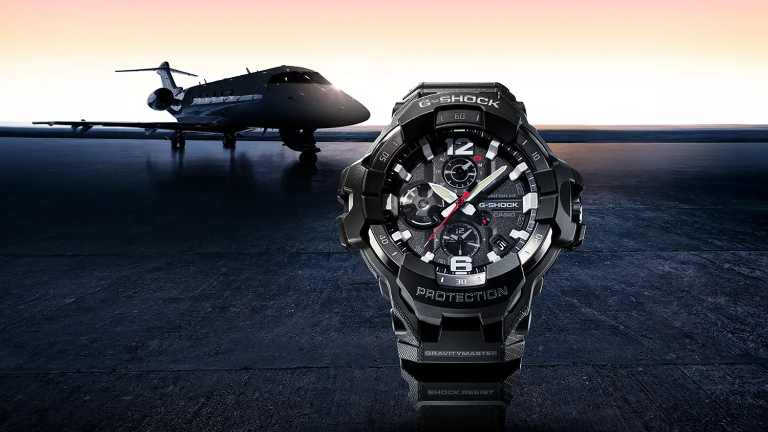 Náramkové hodinky Casio GR-B300-8A2ER G-SHOCK PRO s letadlem v pozadí