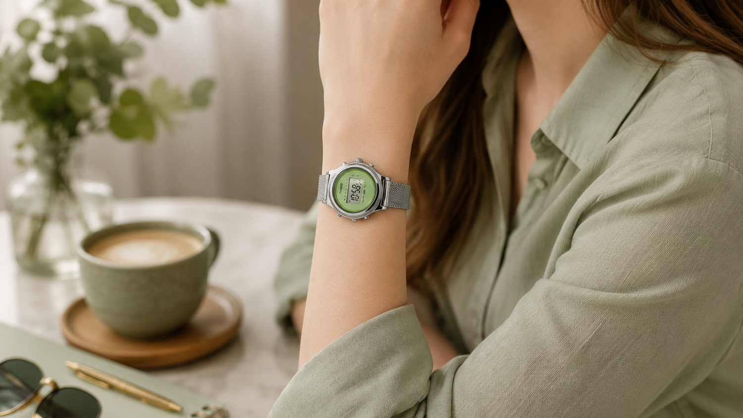 Žena s hodinkami Casio LA700WEM-3AEF (011) na ruke