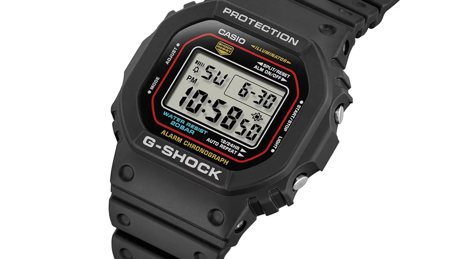 Detailn&iacute; pohled z boku na hodinky Casio G-SHOCK DW-5600RL-1ER