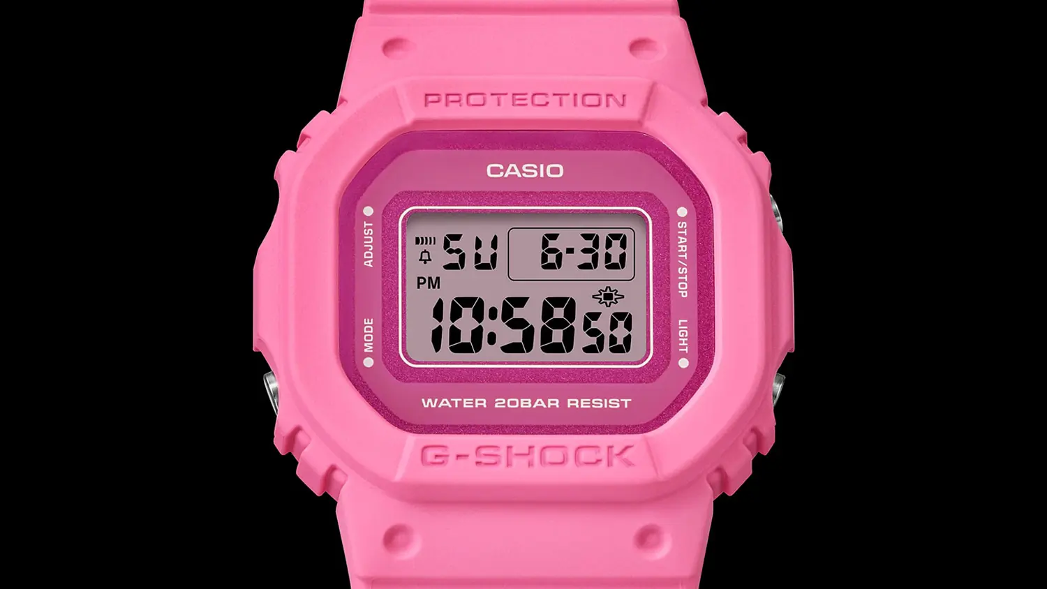 Pohľad zbl&iacute;zka na displej hodiniek Casio G-SHOCK GMD-S5610PP-4ER
