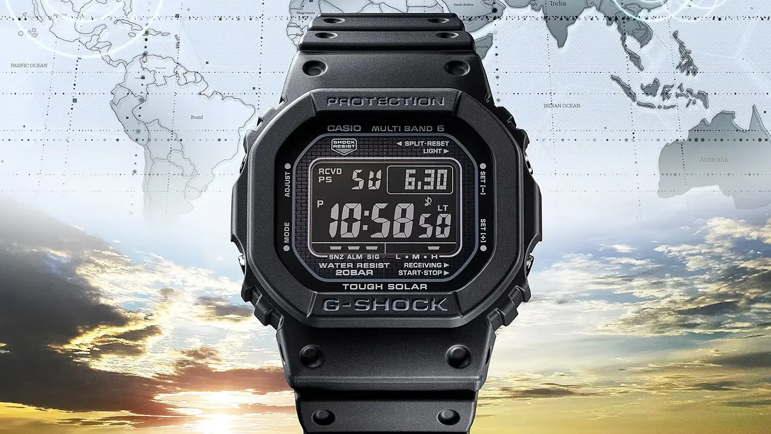 P&aacute;nske n&aacute;ramkov&eacute; hodinky Casio GW-5000HS-1ER G-SHOCK s mapou sveta v pozad&iacute;