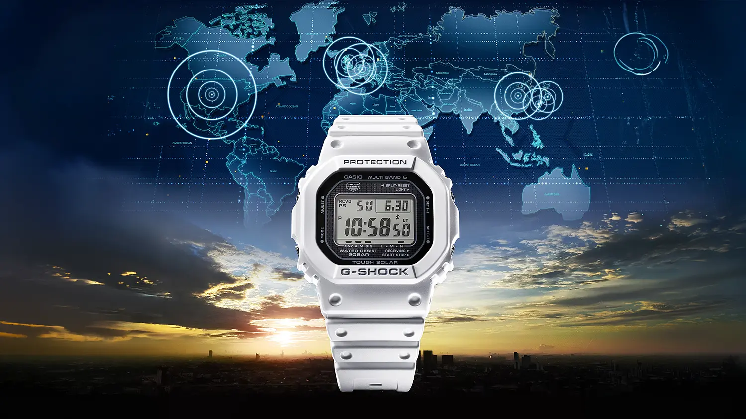 P&aacute;nske n&aacute;ramkov&eacute; hodinky Casio GW-5000HS-7ER G-SHOCK s mapou sveta v pozad&iacute;