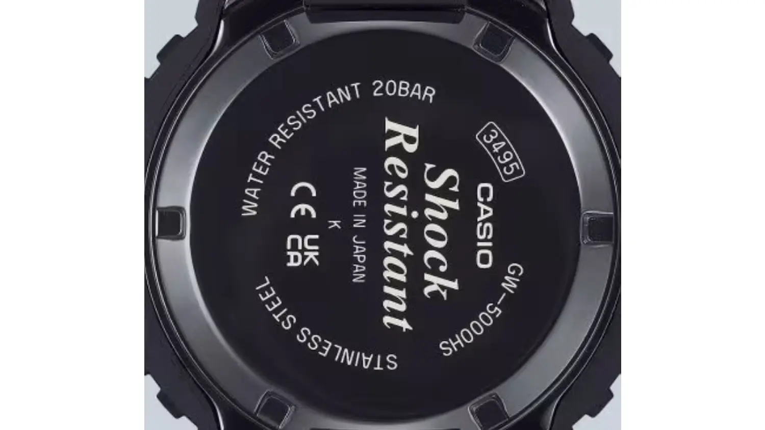 Detail zadnej strany hodiniek Casio GW-5000HS-7ER G-SHOCK s technol&oacute;giou Shock Resistant