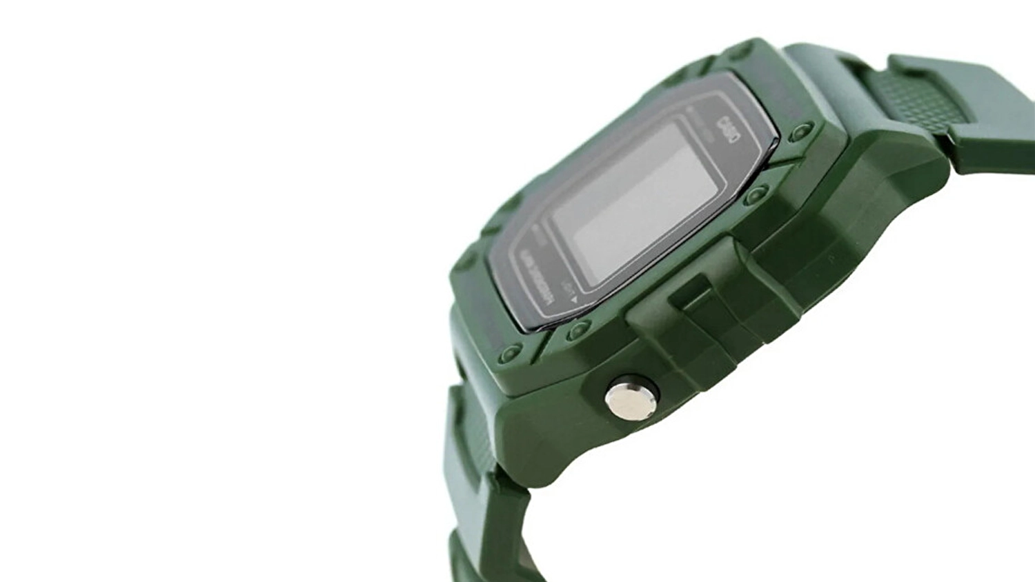 N&aacute;ramkov&eacute; hodinky Casio W-218H-3BVEF zelen&eacute; bočn&yacute; pohľad