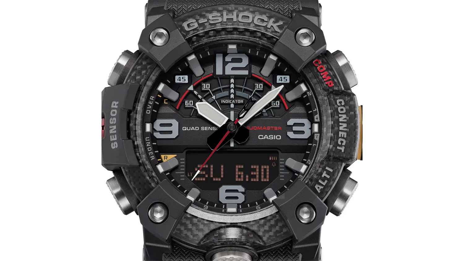 Detail displeja pánskych náramkových hodiniek Casio GG-B100X-1AER G-SHOCK PRO