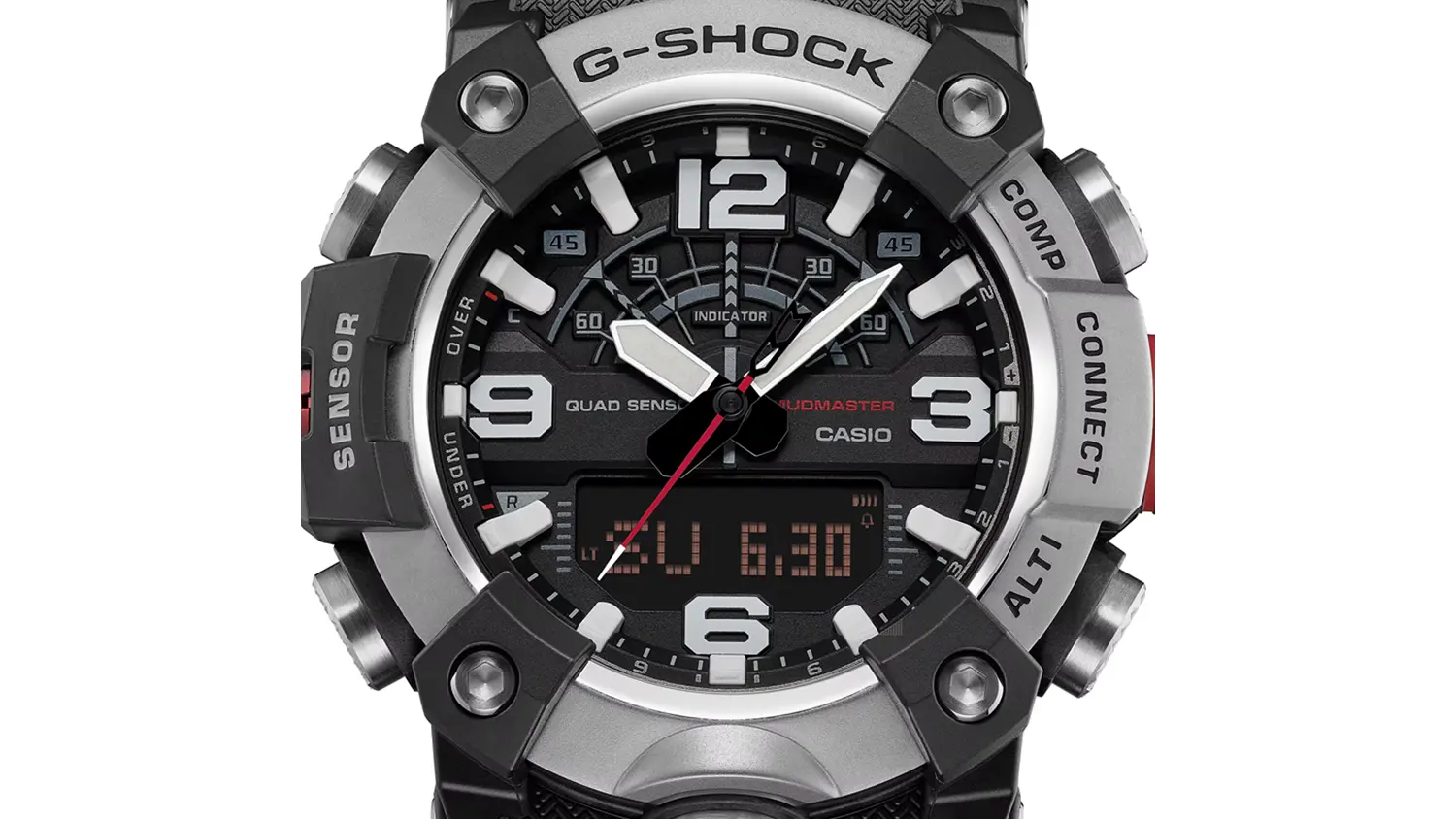 Detail displeja pánskych náramkových hodiniek Casio GG-B100XM-1AER G-SHOCK PRO
