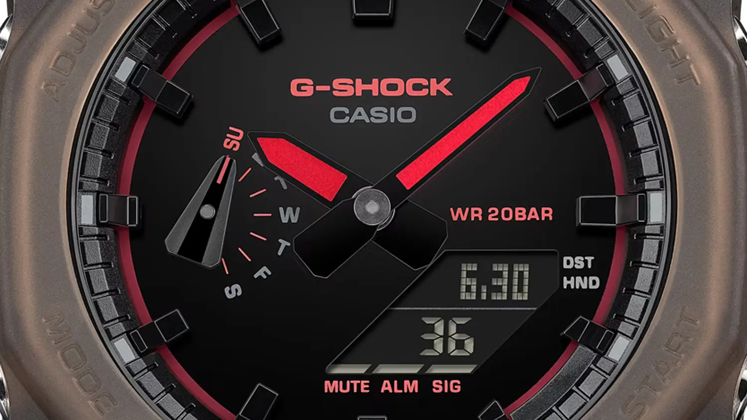 Detail ciferníka pánskych hodiniek Casio GA-2100K-5AER G-SHOCK