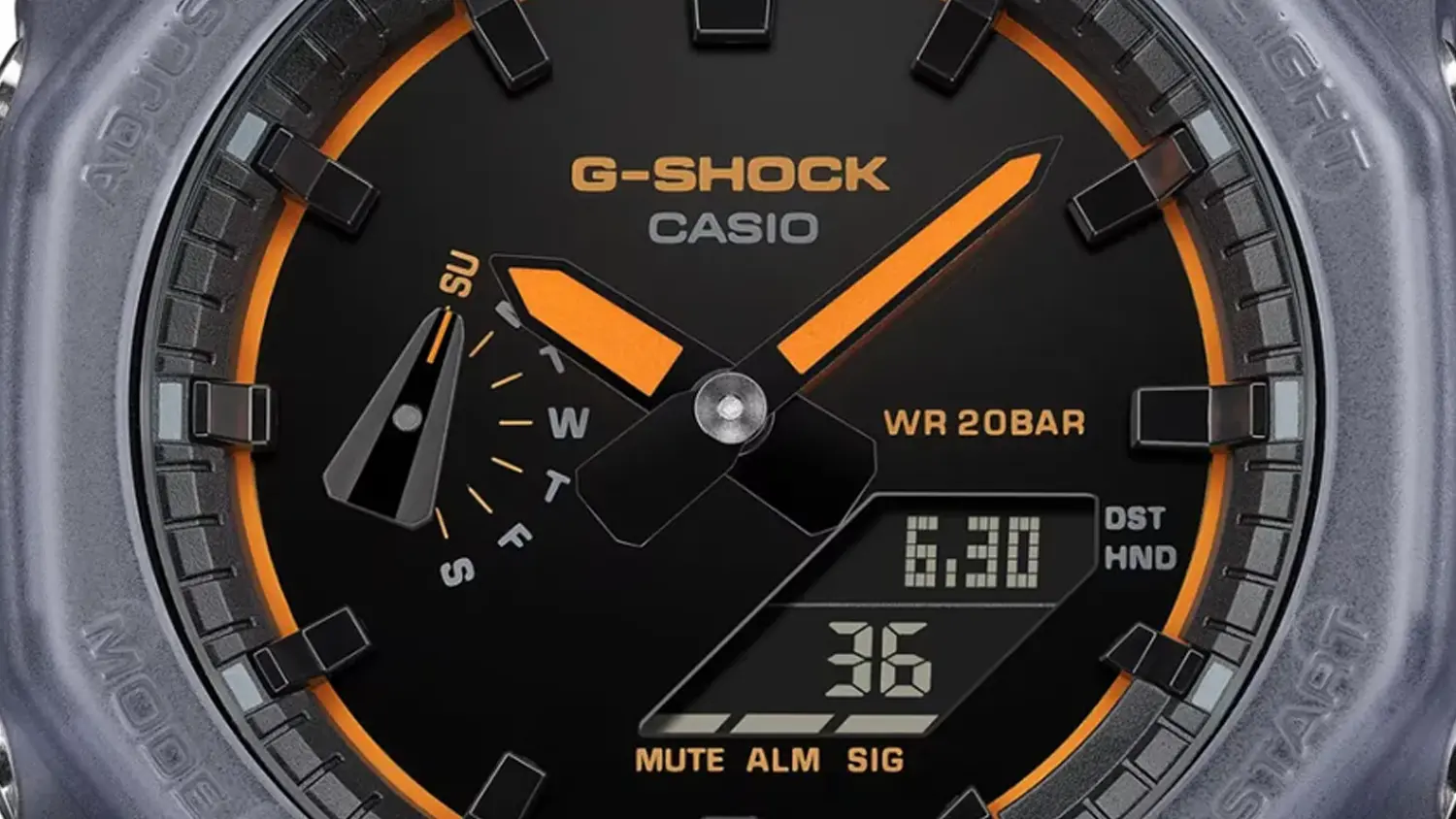 Detail ciferníka pánskych hodiniek Casio GA-2100K-2AER G-SHOCK