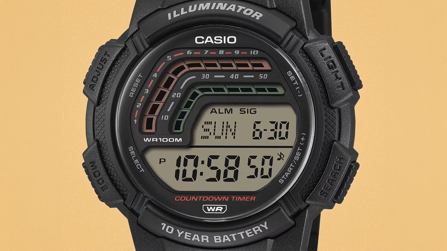 Bližší pohľad na ciferník hodín Casio WS-1800-1AVEF