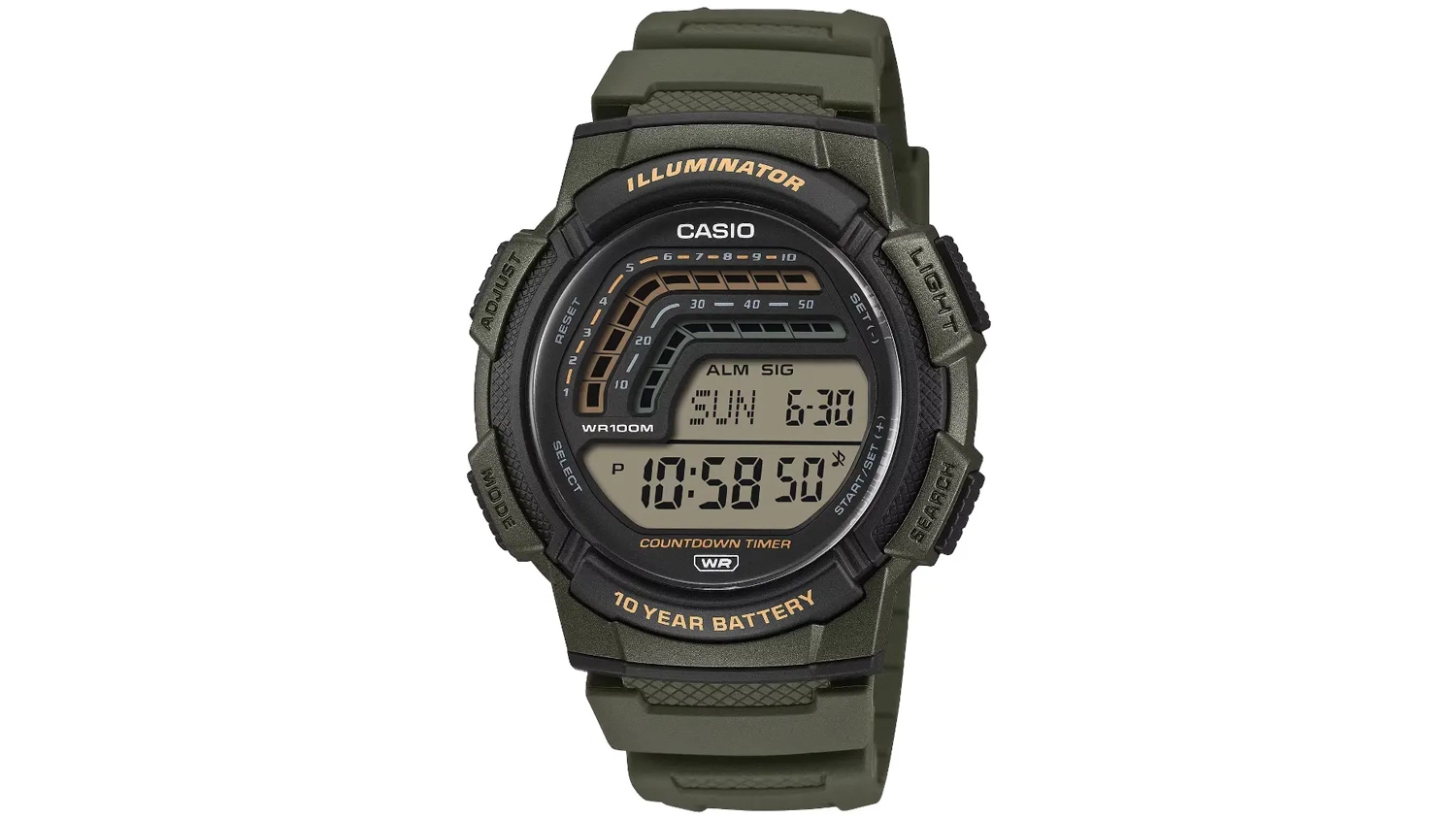 P&aacute;nsk&eacute; n&aacute;ramkov&eacute; hodinky Casio WS-1800-3AVEF zelen&eacute; pohľad zpredu
