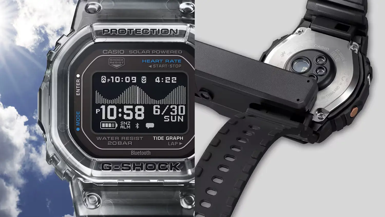 Hodinky Casio G-SHOCK GBX-H5600-1ER zo zadn&eacute;ho aj predn&eacute;ho pohľadu.