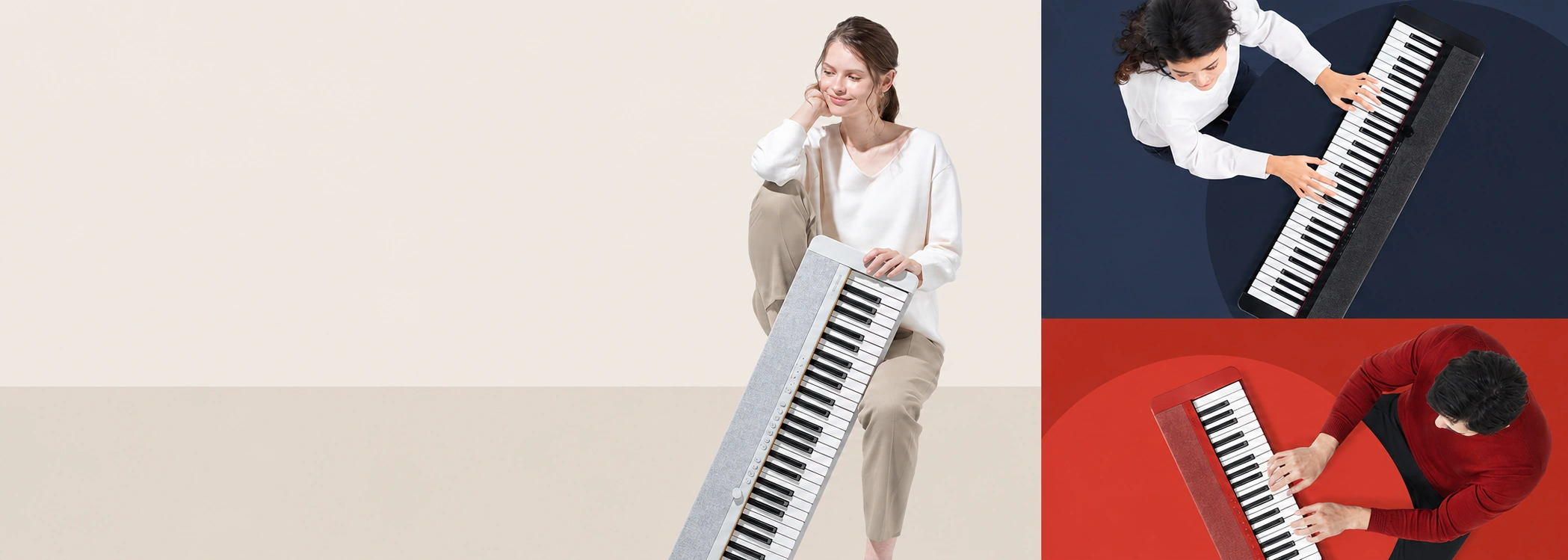 Žena hraje na klávesy Casio.