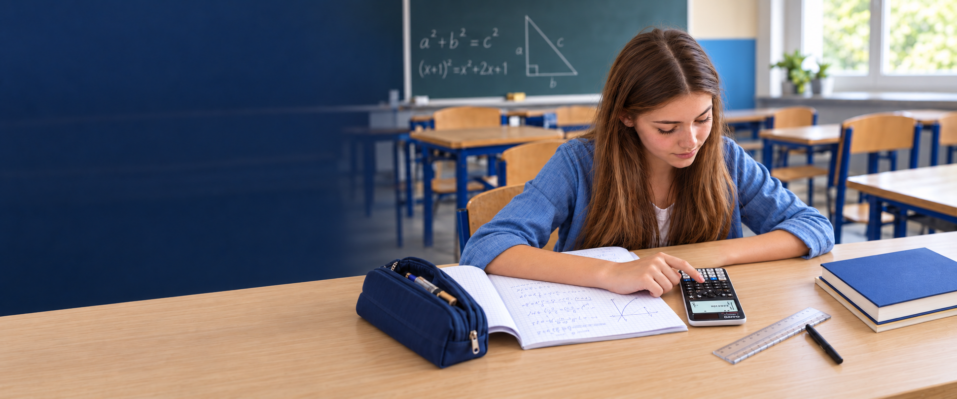 Studentka s vědeckou kalkulačkou Casio.