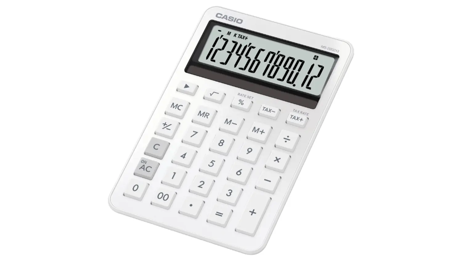 Stolov&aacute; kalkulačka Casio MS 200 DQ WE z prav&eacute;ho uhla
