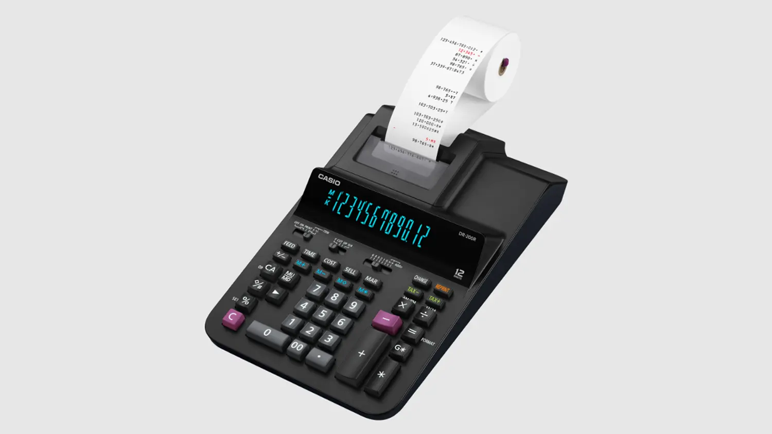 Kalkulačka s tiskem Casio DR 200 R BK ze strany