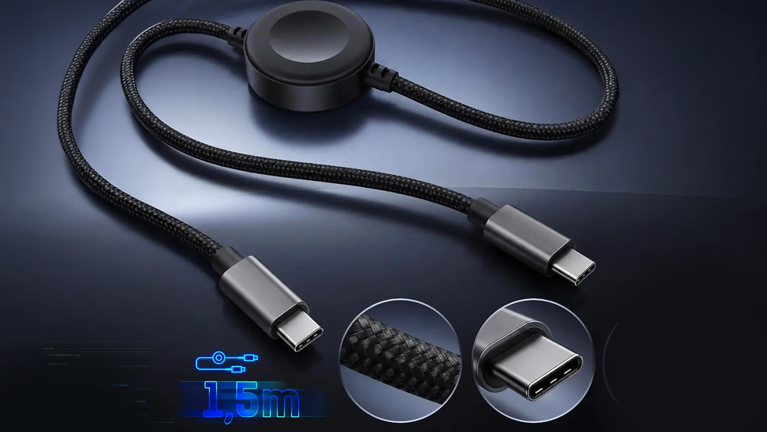 Napájecí kabel 3MK incharge OmniLink 100W PD detail opletu kabelu a kovových konektorů