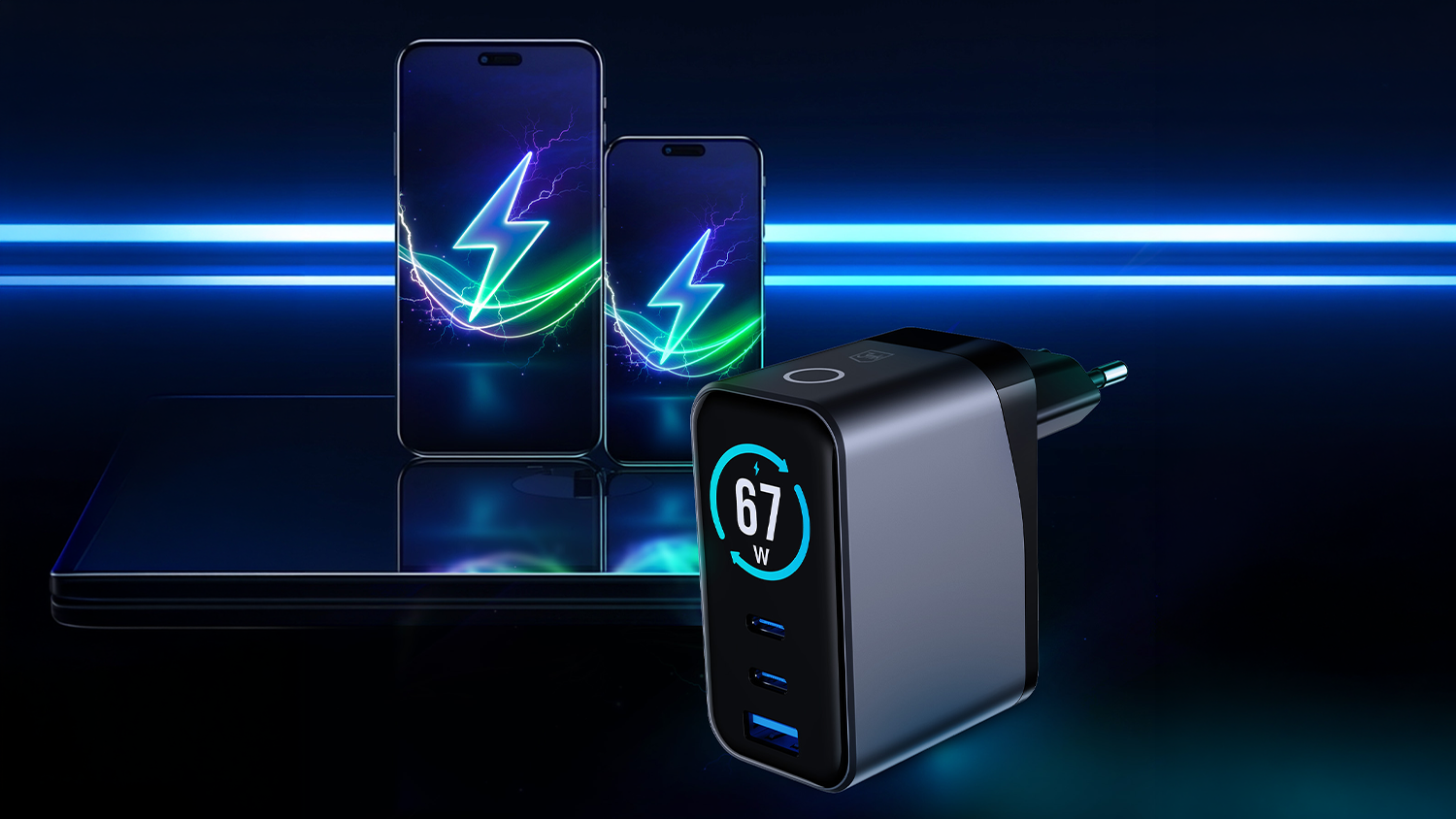 Nab&iacute;jec&iacute; adapt&eacute;r 3MK InCharge Lumin 67W před smartphony