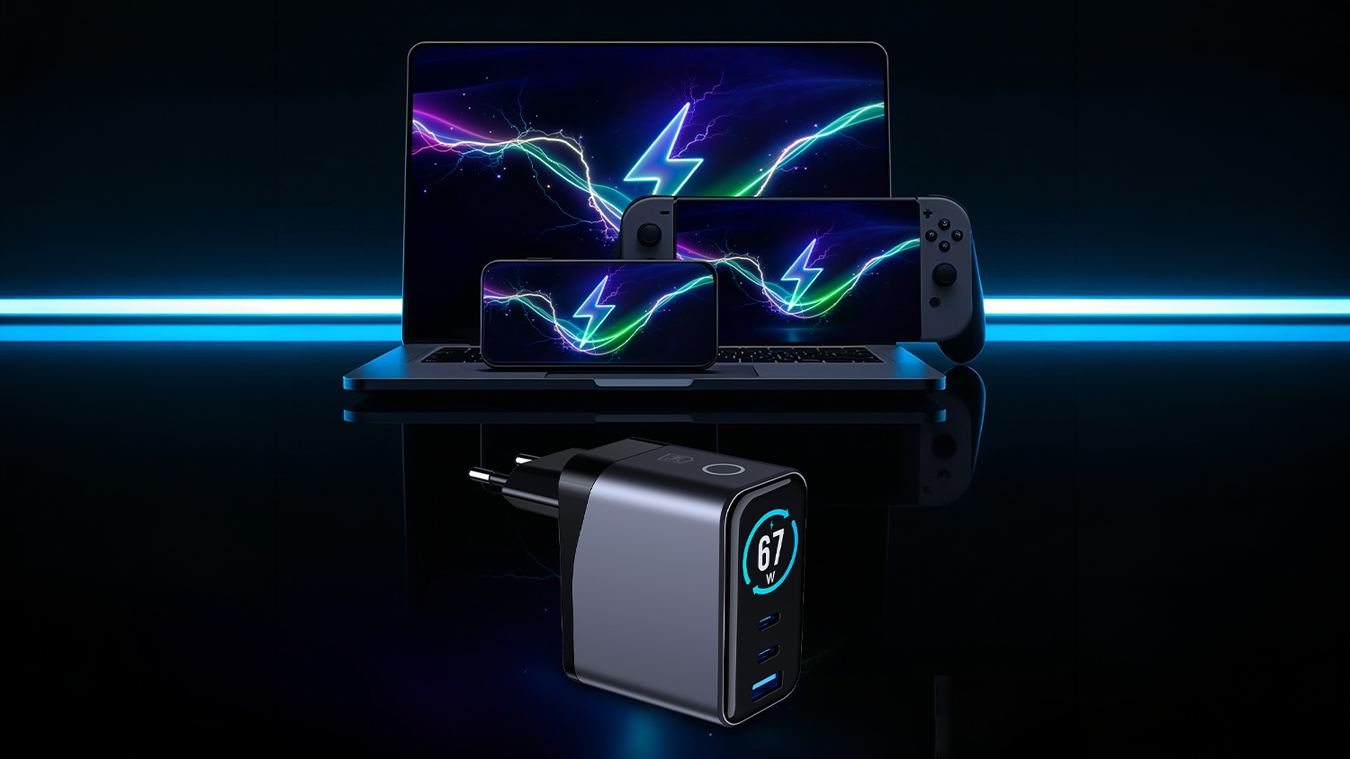 Nab&iacute;jec&iacute; adapt&eacute;r 3MK InCharge Lumin 67W před elektronikou