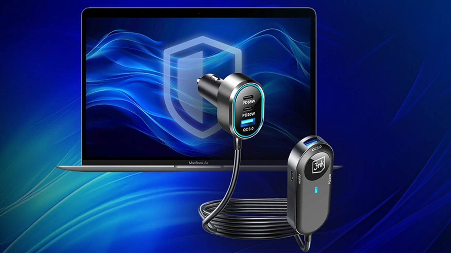 Nabíječka do auta 3MK Double Car Charger PD 135W před notebookem