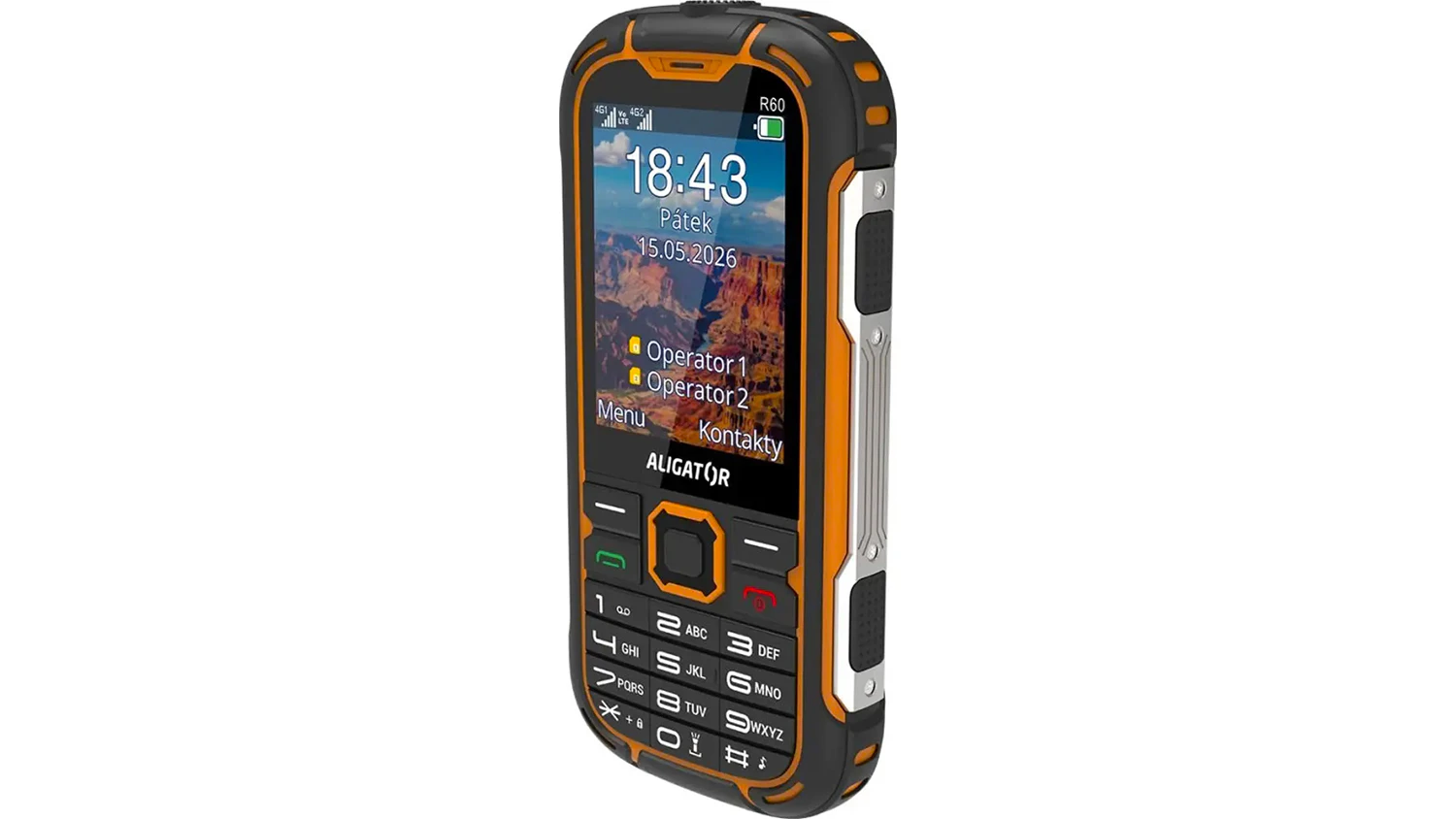 Odolný mobilní telefon ALIGATOR R60 4G eXtremo, černo-oranžový