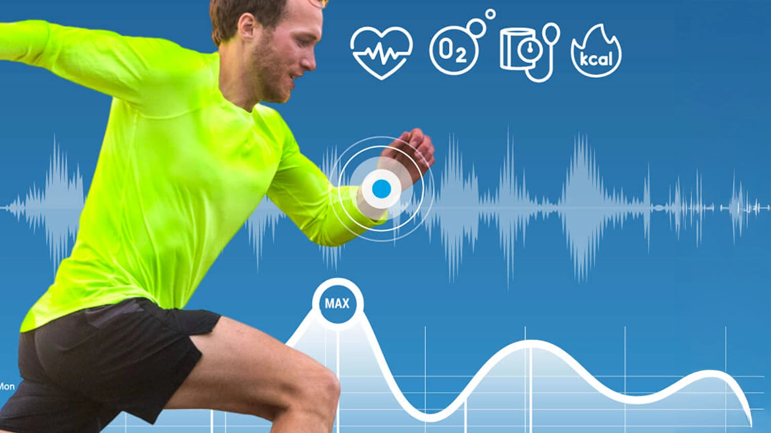 Bežiaci muž a vizualiz&aacute;cia vit&aacute;lnych funkci&iacute; a aktivity.