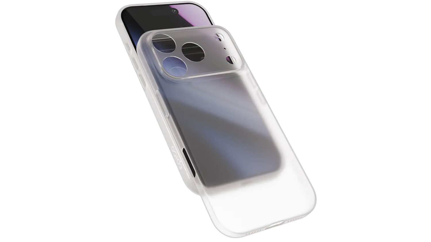 Čirý matný kryt Epico AirMatte s výřezy pro fotoaparát zobrazený na zadní straně telefonu iPhone.