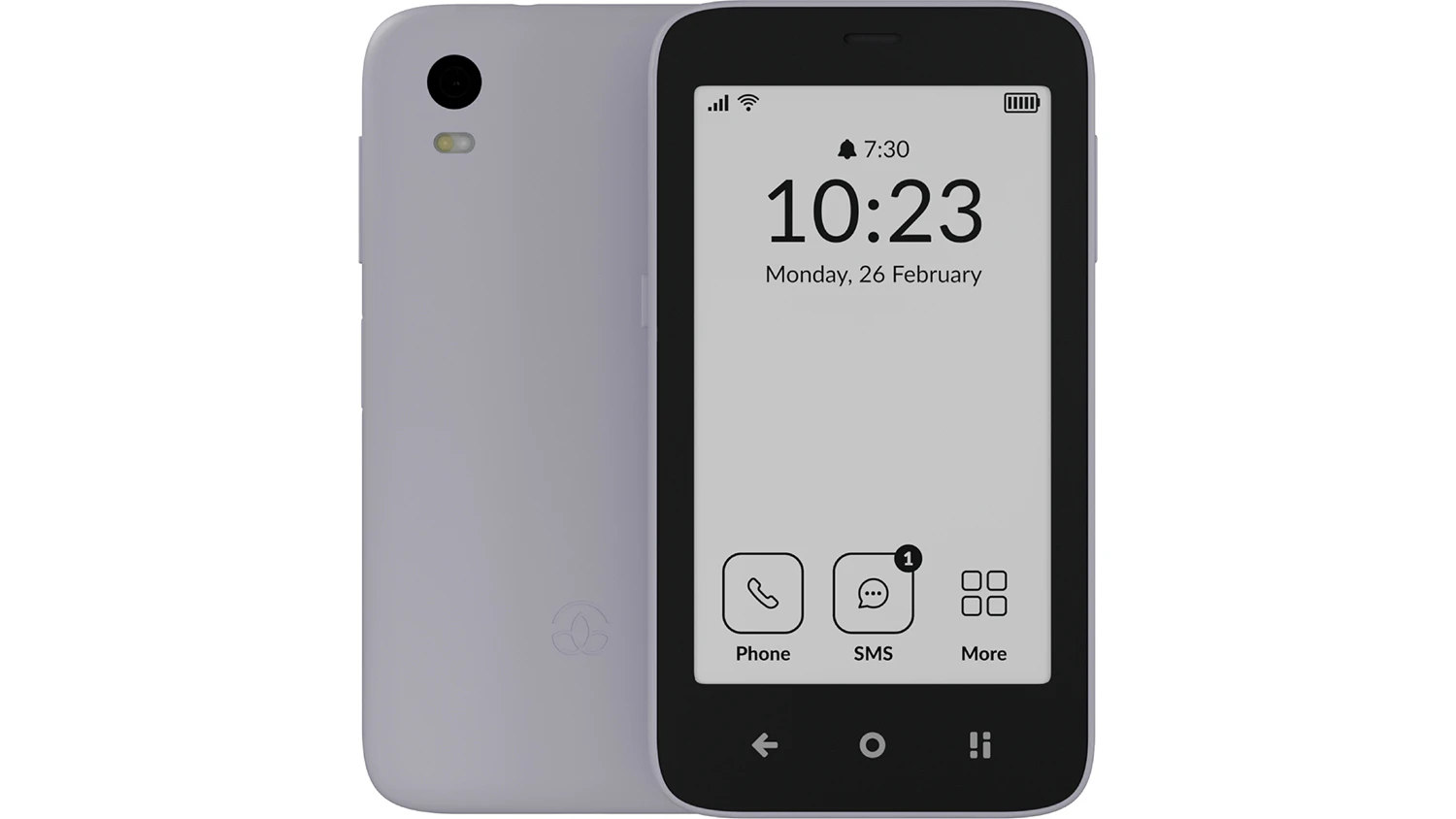 Mobilní telefon Mudita Kompakt E-ink 3/32GB šedý zepředu a zezadu