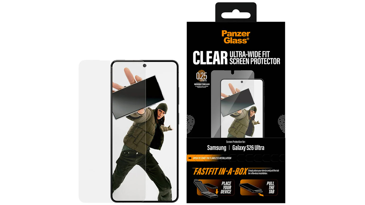 Ochranné tvrdené sklo PanzerGlass UWF s FASTFIT IN-A-BOX pro Samsung Galaxy S26 Ultra