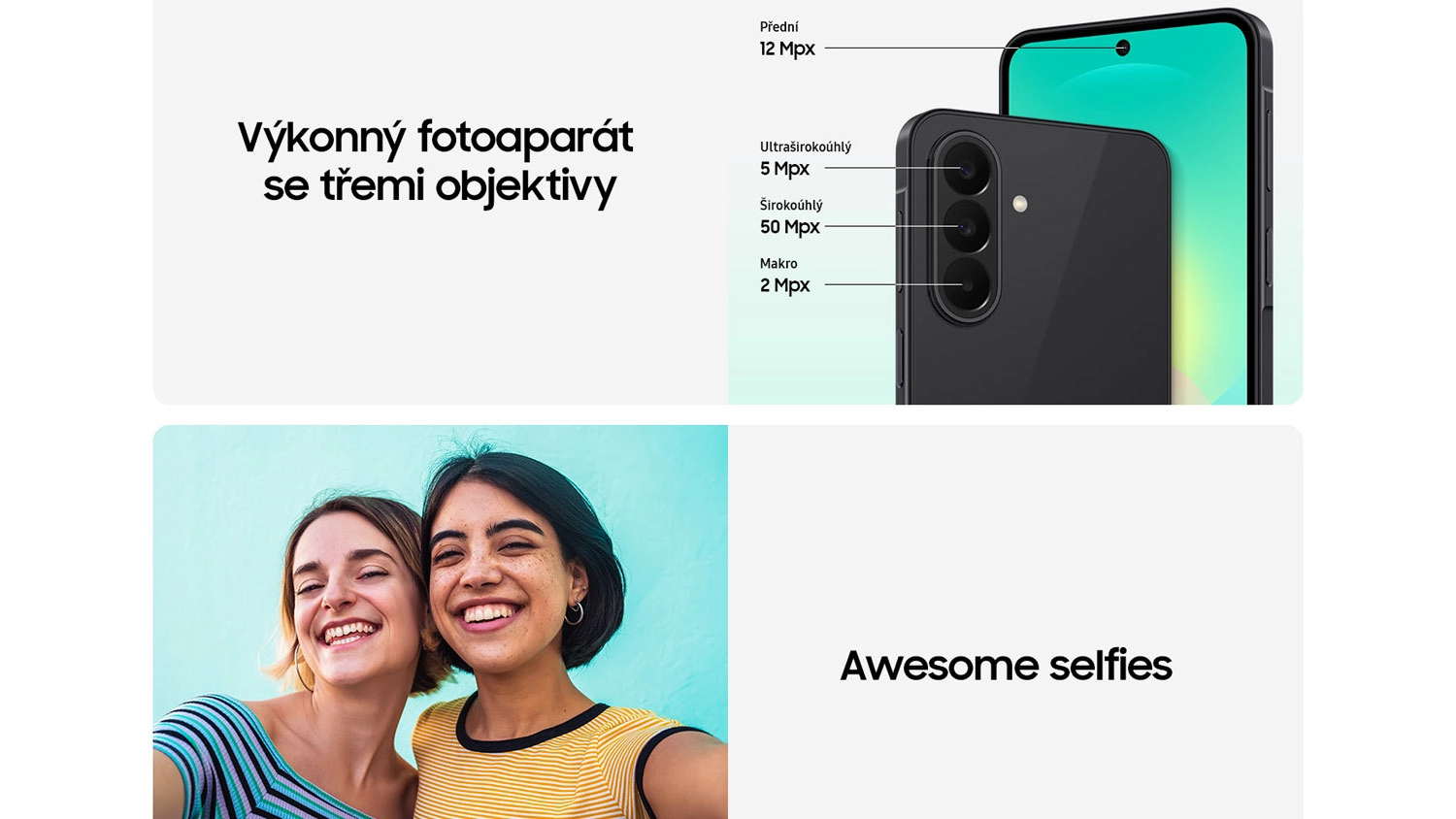 Tři zadní objektivy fotoaparátu