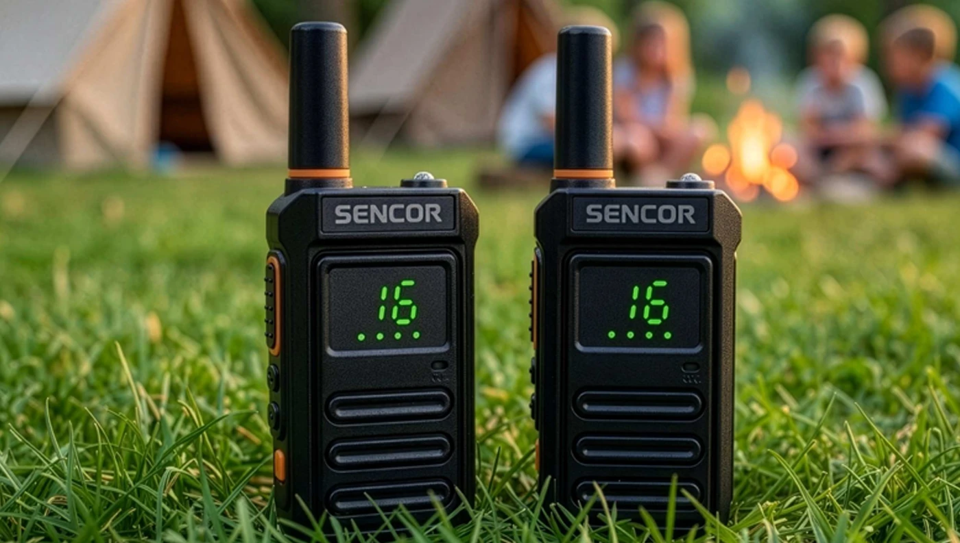 Dvě vys&iacute;lačky SENCOR SMR&nbsp;650 na&nbsp;tr&aacute;vě před stany a&nbsp;t&aacute;bor&aacute;kem v&nbsp;kempu