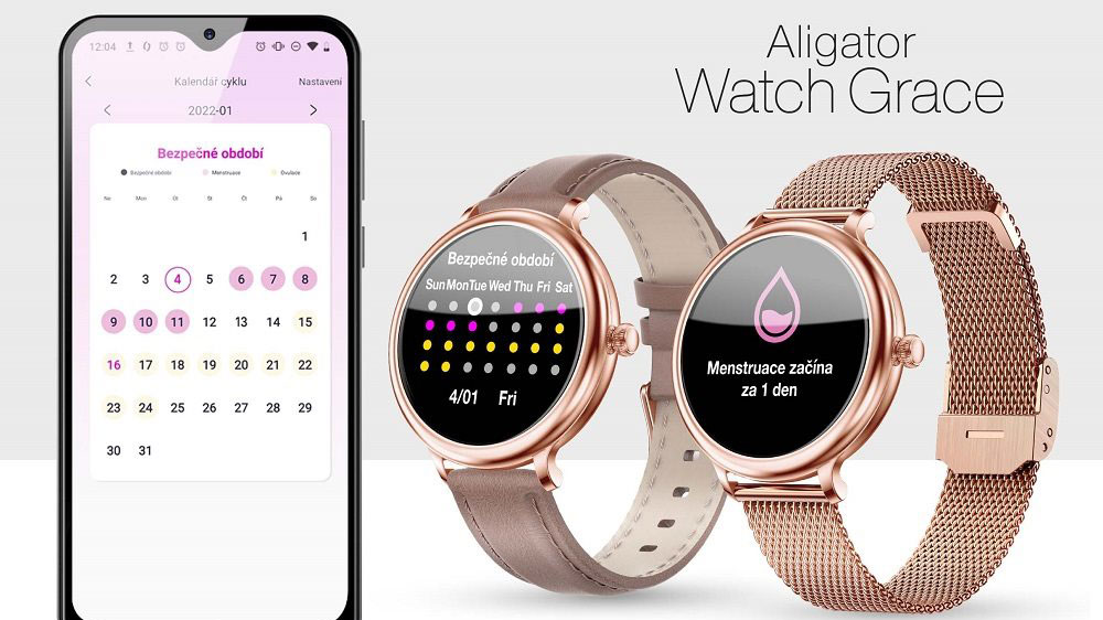 Dámské hodinky Aligator Watch Grace (M4) s funkcemi pro ženy na displeji a v aplikaci chytrého telefonu