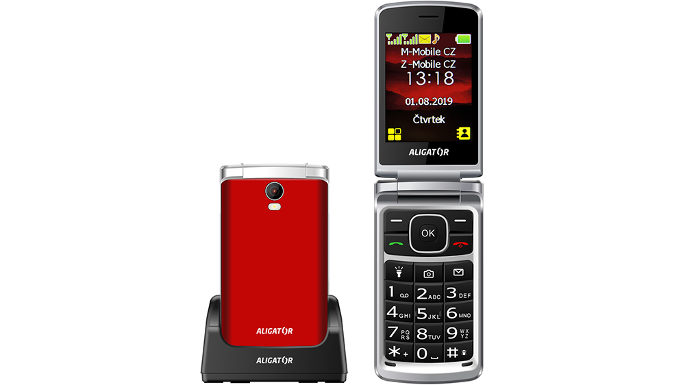Telefon ALIGATOR V710 Senior červená/stříbrná metalíza