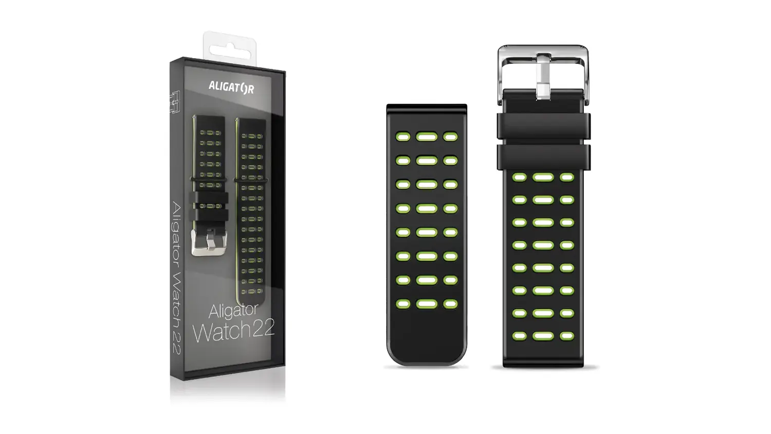 Zelen&yacute; du&aacute;ln&iacute; silikonov&yacute; řem&iacute;nek ALIGATOR 22 mm včetně balen&iacute;