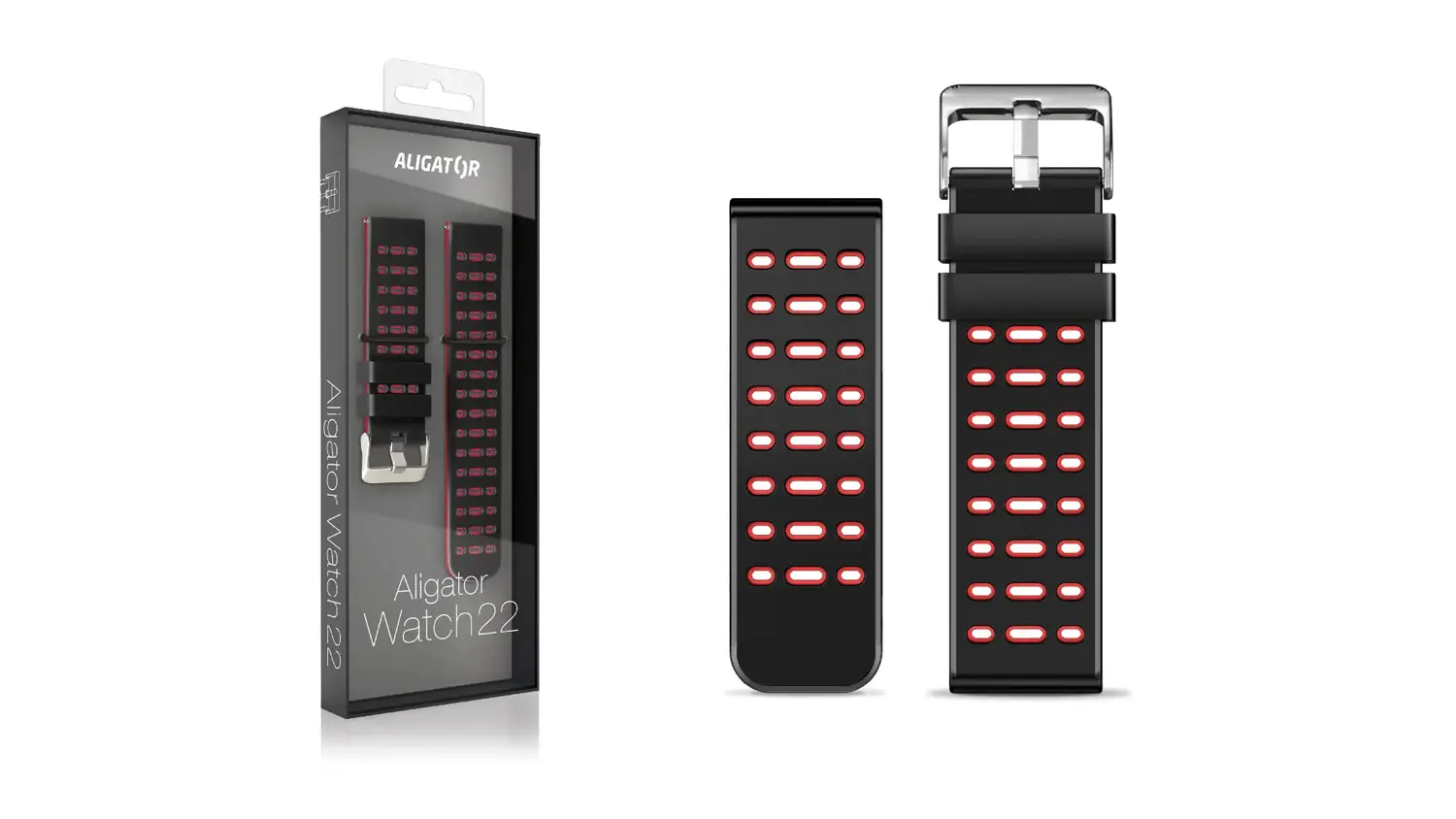 Červen&yacute; du&aacute;ln&iacute; silikonov&yacute; řem&iacute;nek ALIGATOR 22 mm včetně balen&iacute;