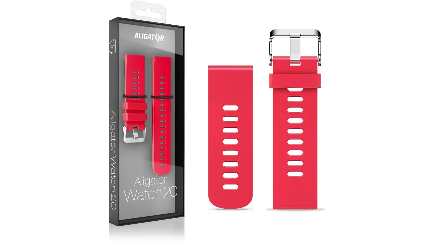 Červen&yacute; silikonov&yacute; řem&iacute;nek ALIGATOR 22 mm včetně balen&iacute;