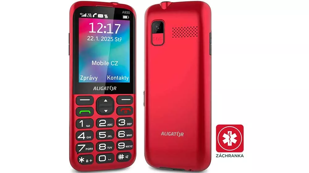 Mobiln&iacute; telefon Aligator A930 Senior červen&yacute; + nab&iacute;jec&iacute; stoj&aacute;nek_01